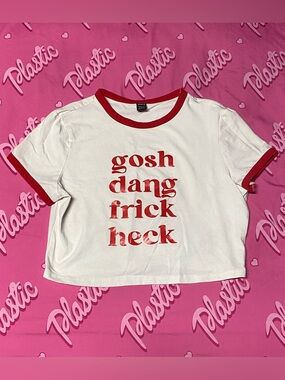 NWOT SHEIN Plus Size Funny Swear Word White Red Tshirt Crop Shirt Top Viral